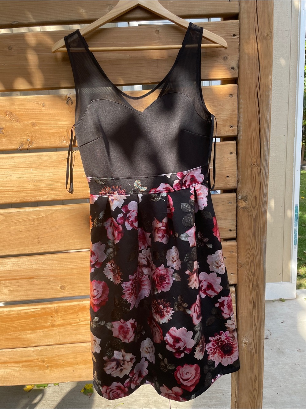 Enfocus Studio Black Mini Dress with Pink Floral Skirt
